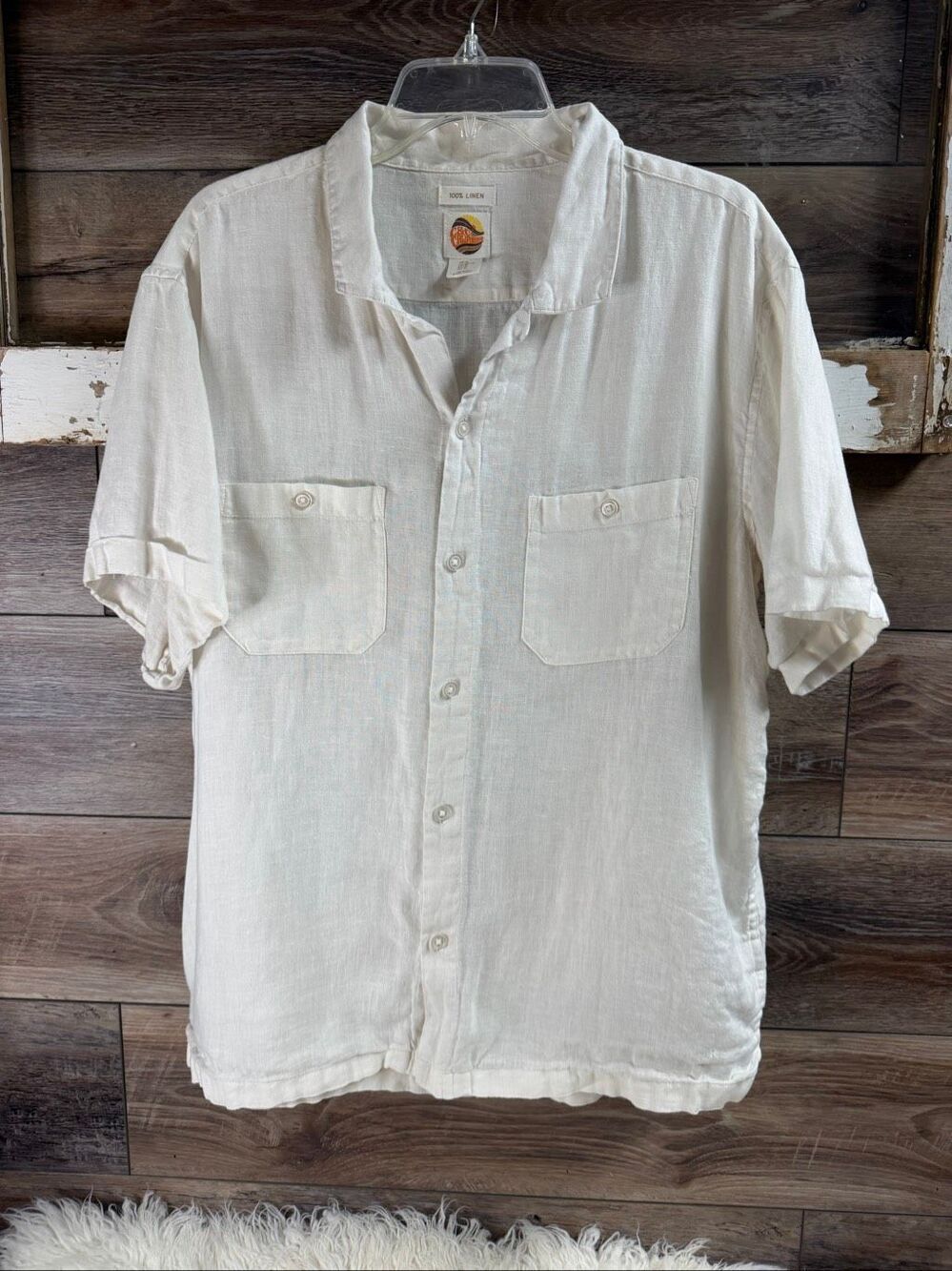 C&C California Mens XL White 100% Linen Short Sleeve Button Up Shirt Dual Pocket